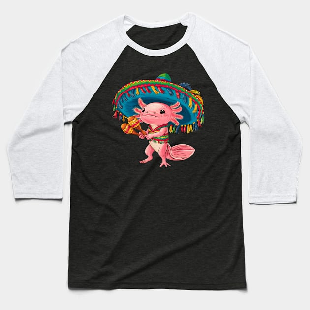 Axolotl Wearing Sombrero Cinco de Mayo Baseball T-Shirt by BoukMa